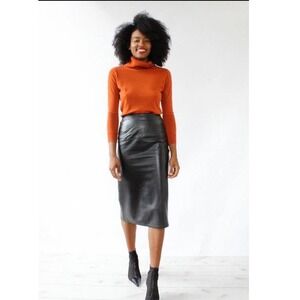 Rafferty Vintage 80s Black Genuine Leather Pencil Skirt Size Medium High Waist